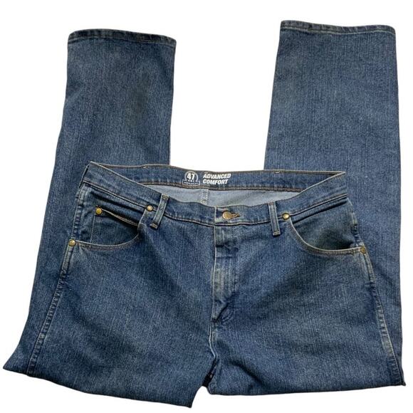 Wrangler 47 Advanced Comfort Jeans Mens 38X30 Regular Fit Mid Wash Streetwear - Picture 5 of 11